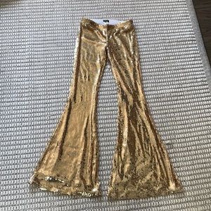 Gold sequin bell bottom pants